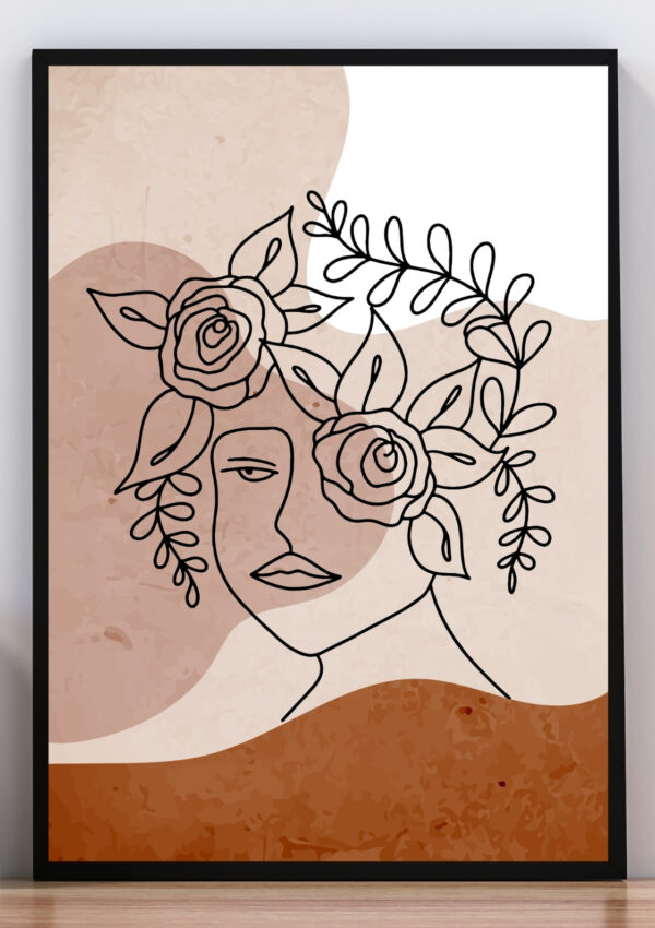 Cuadro nude rostro con flores IV