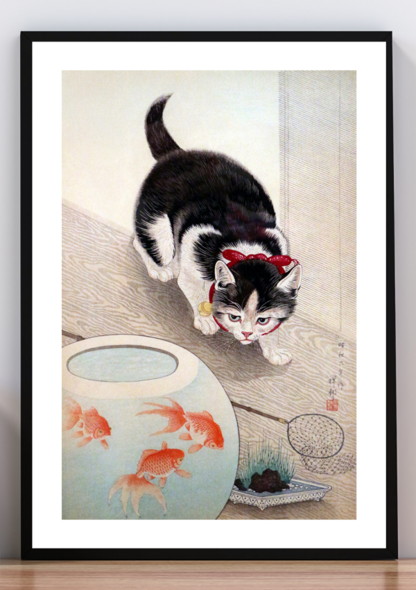 cuadro gato y pecera. Ohara Koson 1933