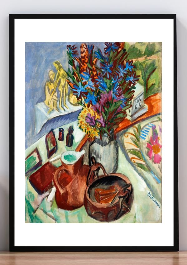 Cuadro naturaleza muerta con flores y figuras. Ernest Ludwig Kirchner1912