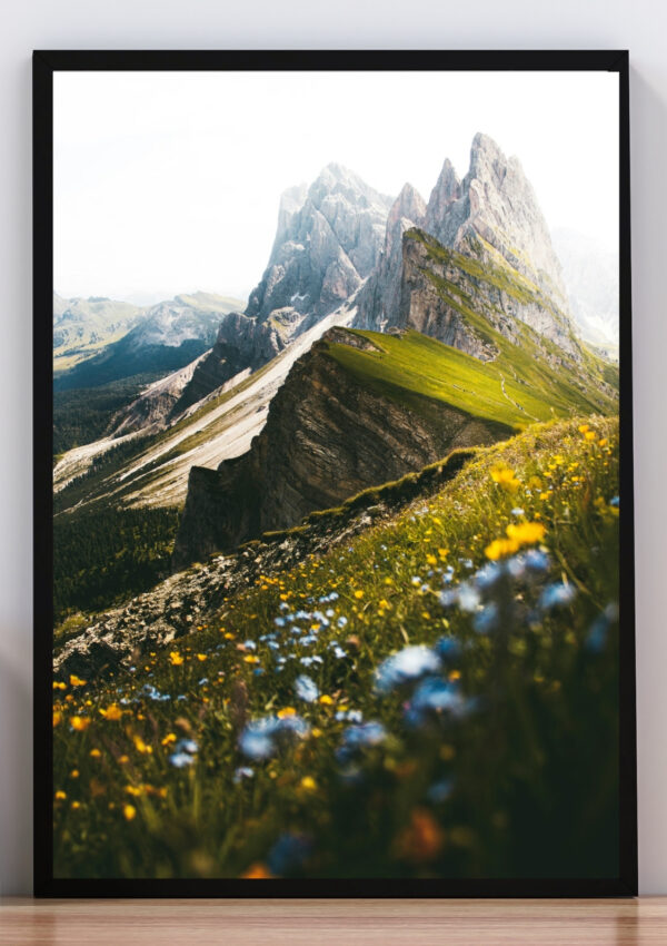Cuadro montaña y flores silvestres
