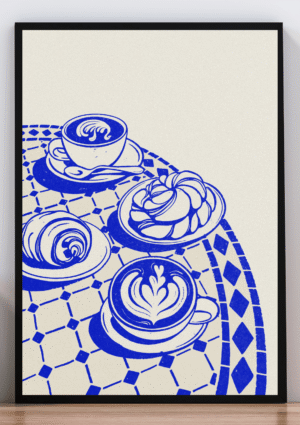 Cuadro ilustración coffee and Croissant